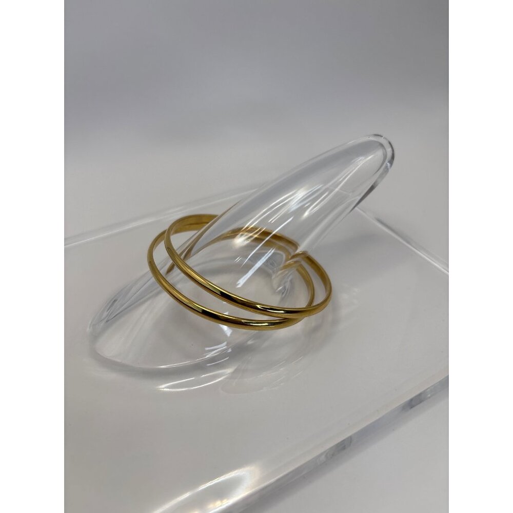 Vintage Gold Tone Oval Stackable 2 Two Thin Bangle Bracelets Minimalist 8" - Picture 2 of 5